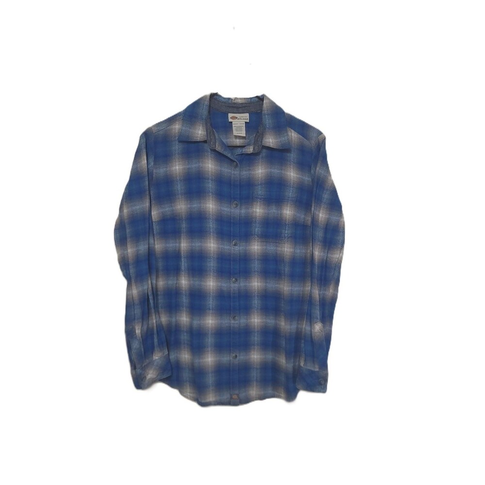 Dickies Flannel Shirt Womens S Blue Plaid Long Sleeve Button Up Cotton Top